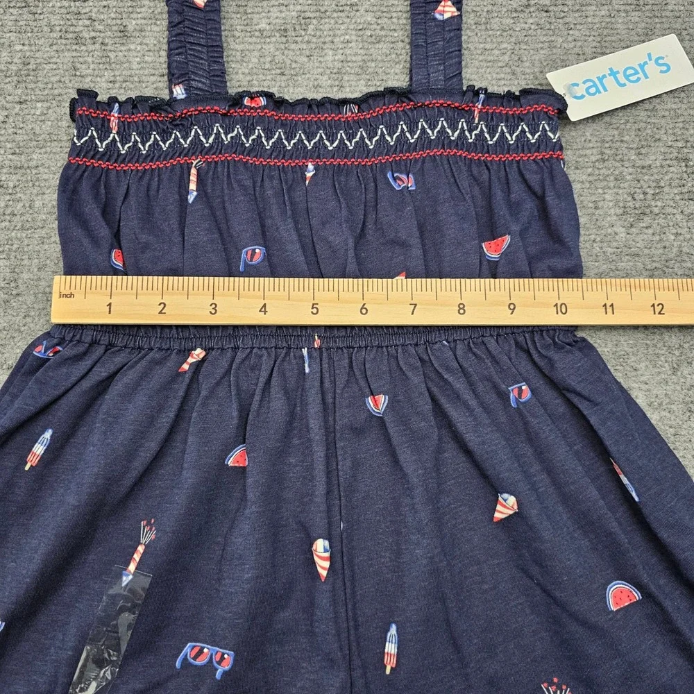 Carter's Romper Toddler 4T Summer Icons Navy Blue Smocked Cotton‎ Jumpsuit